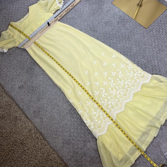 Vintage Peggy Barker Dress Womens Small Yellow Embroidered Lace Babydoll 70s - Picture 13 of 14